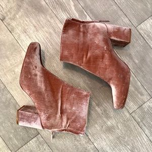 Blush pink velvet booties